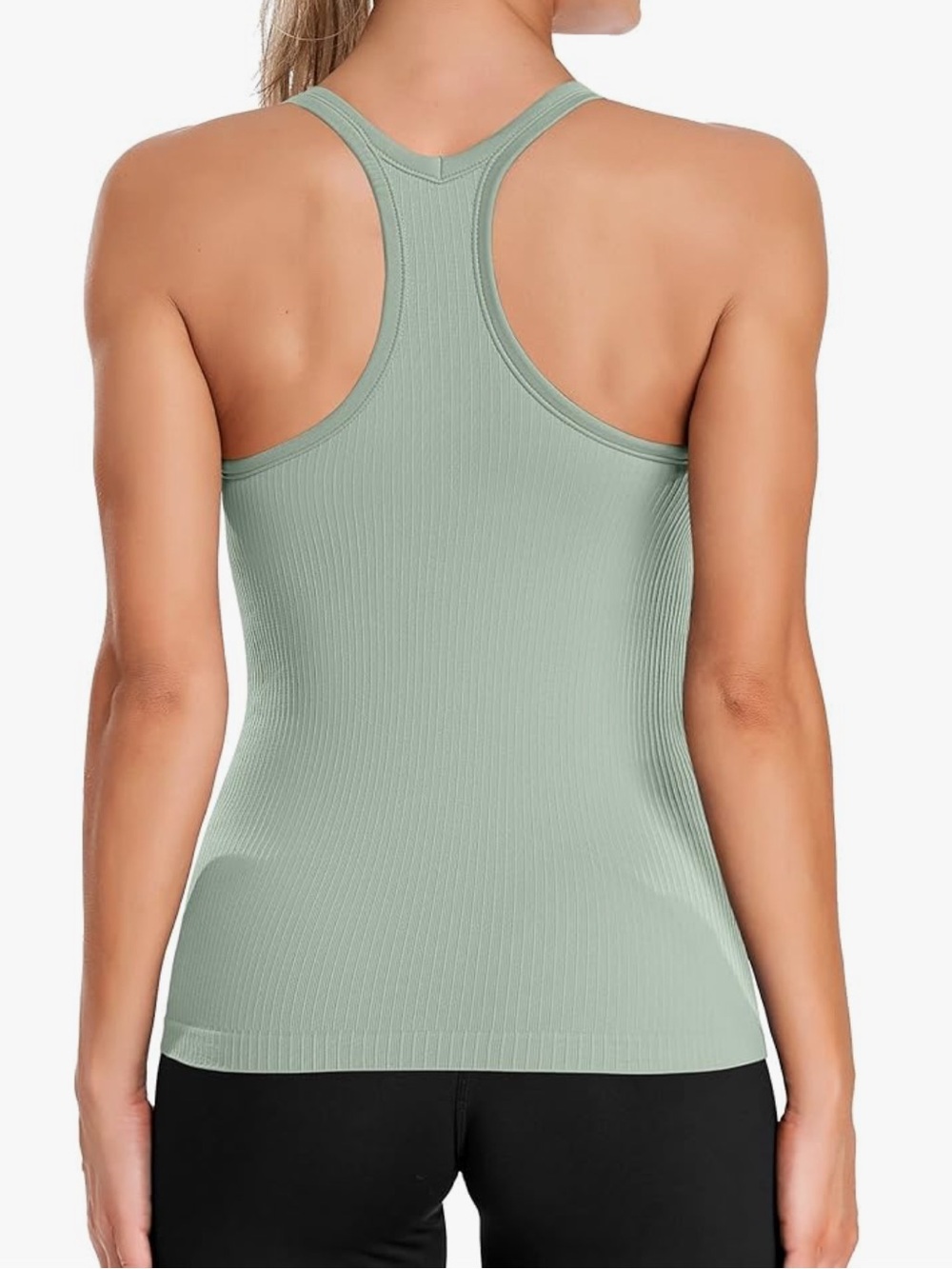 Light Green Ribbed Racerback Built-In Bra Tank Top - Picture 7 of 7